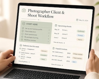 Photographer Client & Shoot Workflow Notion Template | CRM, Invoice Tracker (Digital Download)