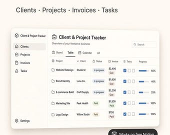 Notion Client & Project Tracker Template | Freelance CRM, Invoices Tasks | Digital Download
