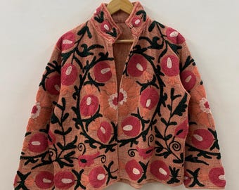 Orange TNT Fabric Suzani Jacket | Boho Coat| Gift For Her| Suzani Embroidery Jacket | Winter Wear Coat | Women's Coat | Suzani Short Jacket