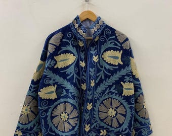 Velvet Hand Embroidered Suzani Jacket |  Bohemian Duster Coat | Women Suzani Coat |Embroidered Suzani Jacket, Robe | Gift For Her |Boho coat