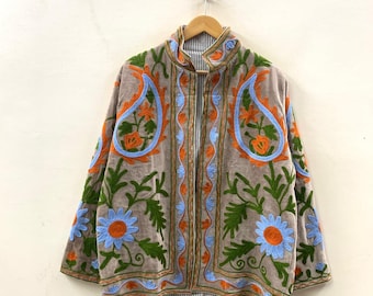 Suzani Velvet Short Jacket | Suzani Embroidery Jacket | Winter Wear Women’s Jacket Coat | Suzani Coat | Warm Winter Jacket | Gift for Her