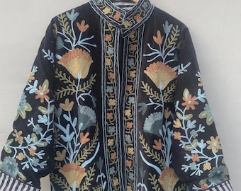 Suzani Velvet Short Jacket | Vintage Coat | Short Ethnic Jacket | Spring Jacket | Gift For Her | Suzani Outerwear | Bohemian Coat