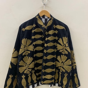 Vintage Velvet Suzani Winter Short Jacket | Winter Handmade Jacket | Embroidered Jacket Coat | Velvet Jacket | Suzani Coat , Robe | One Size