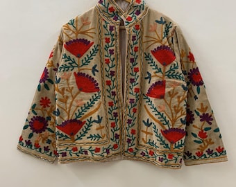 Velvet Embroidery Suzani Jacket | Indian Style Boho Coat | Unisex Bridesmaid Gift | Winter Jacket | Kimono Robe, Duster Jacket, Gift For Her