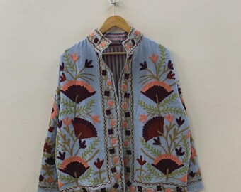 Suzani Embroidered Velvet Jacket | Boho Winter Coat | Handmade Kimono Jacket | Vintage Floral Coat | Gift for Her