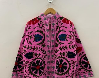 Kort Suzani-jack van chique geborduurd katoen – Tribal festivalkimonojack | Cadeau voor haar | Stofdoek | Bomberjas | Lente reisjas