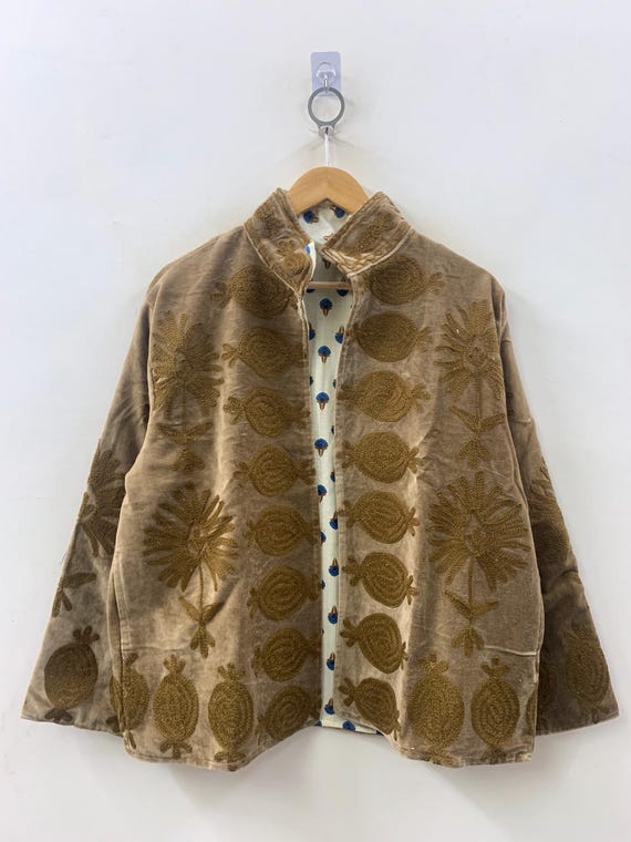 Handmade Velvet Suzani Embroidered Boho Jacket, Gift For her, Short Festival Coat, Ethnic Bohemian Outwear