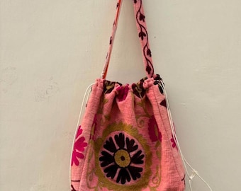 Borsa Suzani in cotone / Borsa boho ricamata a mano / Borsa da viaggio etnica floreale / Borsa da vacanza artigianale / Regalo per lei