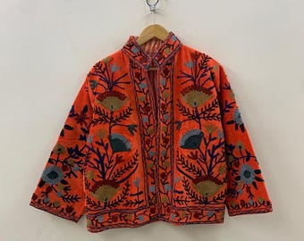 Boho Velvet Suzani Jacket | Short Embroidered Ethnic Coat | Vintage Bomber Jacket Women | Winter Outfit | Festival Jacket | Gift for Her