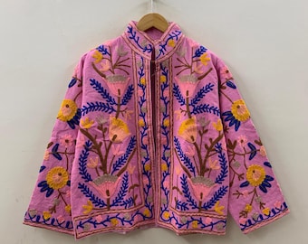 Velvet Suzani Embroidery Jacket Batton Coat, Winter Suzani Jacket, Velvet Kimono Coat, Suzani Coat, Outerwear, Travel Jacket, Gift For Her