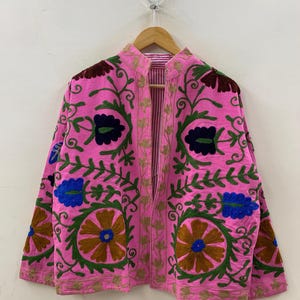 Floral Cotton Suzani Short Jacket – Embroidered Vintage Coat – Tribal Festival Kimono Jacket |Gift For Her | Duster Jacket |Bomber Chic Coat
