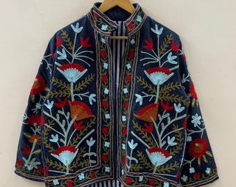 Suzani Embroidered Velvet Jacket | Kimono Style Jacket | Winter Coat | Boho Jacket | Unisex Outerwear | Vintage Ethnic Jacket |Gift For Her