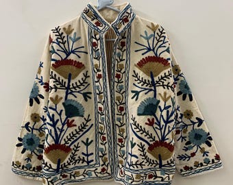 Bohemian Velvet Suzani Jacket | Embroidered Jacket | Oversize Winter Jacket | Uzbek Duster Style | Handmade Jacket | Gift for Her