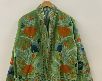 Suzani Velvet Short Jacket | Indian Suzani Embroidery Jacket | Winter Wear Women's Jacket | Suzani Coat | Gift For Her |Duster Jacket