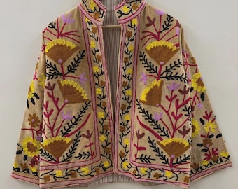 Velvet Vintage Suzani With Pocket Winter Jacket | Boho Floral Jacket | Bomber Jacket | Winter Warmed Coat | Gift For Her | Spring Jacket