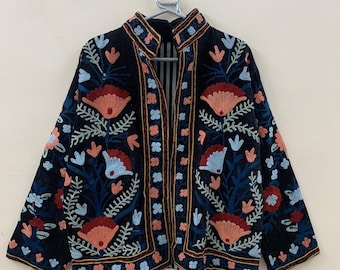 Suzani Velvet Jacket | Gift for Her | Winter Jacket | Oversize Jacket | Uzbek Coat | Duster Jacket | Boho Embroidered Ethnic Wear Jacket