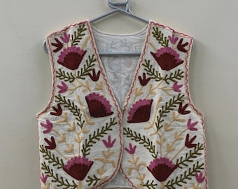 Suzani Boho Vest | Hand-Embroidered Sleeveless Ethnic Jacket | Vintage Festival Clothing | Gift for Her | Handmade Bohemian Layer Vest