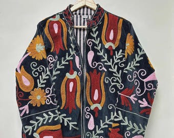 Suzani Velvet Jacket | Handmade Embroidered Bohemian Festival Coat | Gift For Her