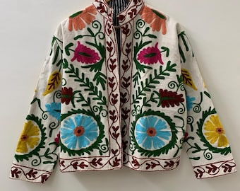 Chic Embroidered Velvet Suzani Jacket | Duster Coat | Festival Jacket |Vintage-Inspired Jacket | Artisan Bomber Outerwear | Gift For Her