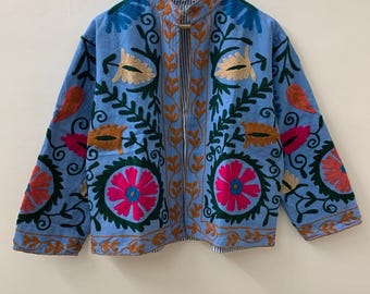 Suzani Embroidered Velvet Winter Jacket | Handmade Short Festival Coat | Ethnic Bohemian Outerwear | Winter Kimono Jacket | Gift For Wife