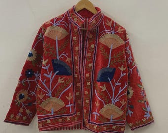 Luxurious Embroidery Suzani Velvet Winter Jacket, Suzani Floral Coat, Unisex Bomber Jacket, Winter Jacket, Women's Coat, Duster Boho Jacket
