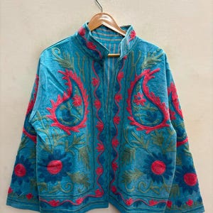 Suzani Cotton Jacket | Embroidered Jacket | Warm Jacket | Folk Jacket | Gypsy Jacket | Traditional Jacket | Gift for Her | Spring Jacket