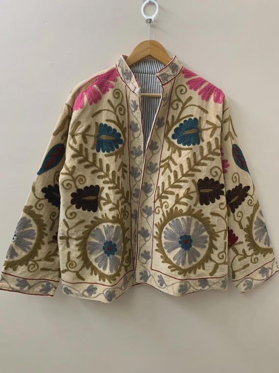 Boho Suzani Velvet Jacket | Handmade Embroidered Coat | Vintage Bohemian Jacket Women | Winter Velvet Coat | Gift for Her