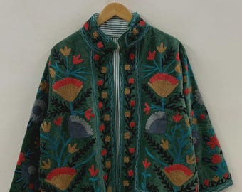 Suzani Embroidered Boho Jacket | Handmade Velvet Festival Coat | Traditional Ethnic Style | Winter Outerwear | Women's Coat | Gift for Her