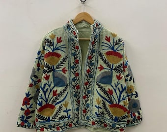 Green TNT Fabric Suzani Jacket | Street Jacket | Gift For Her| Suzani Embroidery Jacket | Winter Wear Coat | Women's Coat | Suzani Jacket