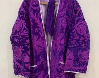 Kimono Suzani fatto a mano, lunga giacca boho / Cappotto in tessuto uzbeko vintage ricamato / Spolverino da festival / Stile boho unico / Spolverino