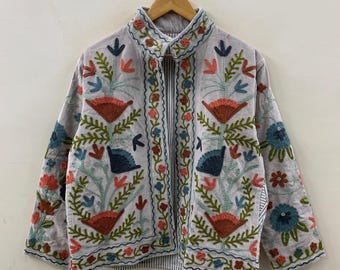 Velvet Suzani Embroidered Bohemian Coat | Floral Statement Jacket | Ethnic Handmade Outerwear | Duster Jacket | Boho Robe | Gift For Wife