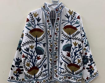 Suzani Velvet Short Jacket | Winter Jacket | Oversize Jacket | Uzbek Coat | Duster Jacket | Boho Embroidered Ethnic Outerwear | Gift For Her