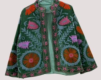 Suzani Velvet Short Jacket | Indian Suzani Embroidery Jacket | Winter Wear Women's Jacket Coat | Suzani Coat | Gift For Her |Duster Jacket