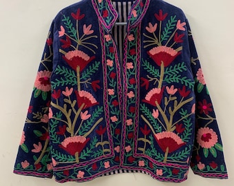 Velvet Suzani Jacket | Women’s Short Coat | Embroidered Suzani Jacket | Kimono Robe Jacket | Vintage Ethnic Outerwear | Gift for Her