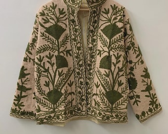 Bohemian TNT Suzani Short Jacket |Vintage Boho Embroidered Coat | Ethnic Uzbek Textile |Festival Kimono Jacket |Warm Outerwear |Gift For Her