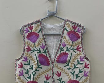 Handmade Suzani Embroidered Cotton Vest | Boho Floral Waistcoat Jacket | Vintage Uzbek Suzani Vest | Bohemian Festival Vest