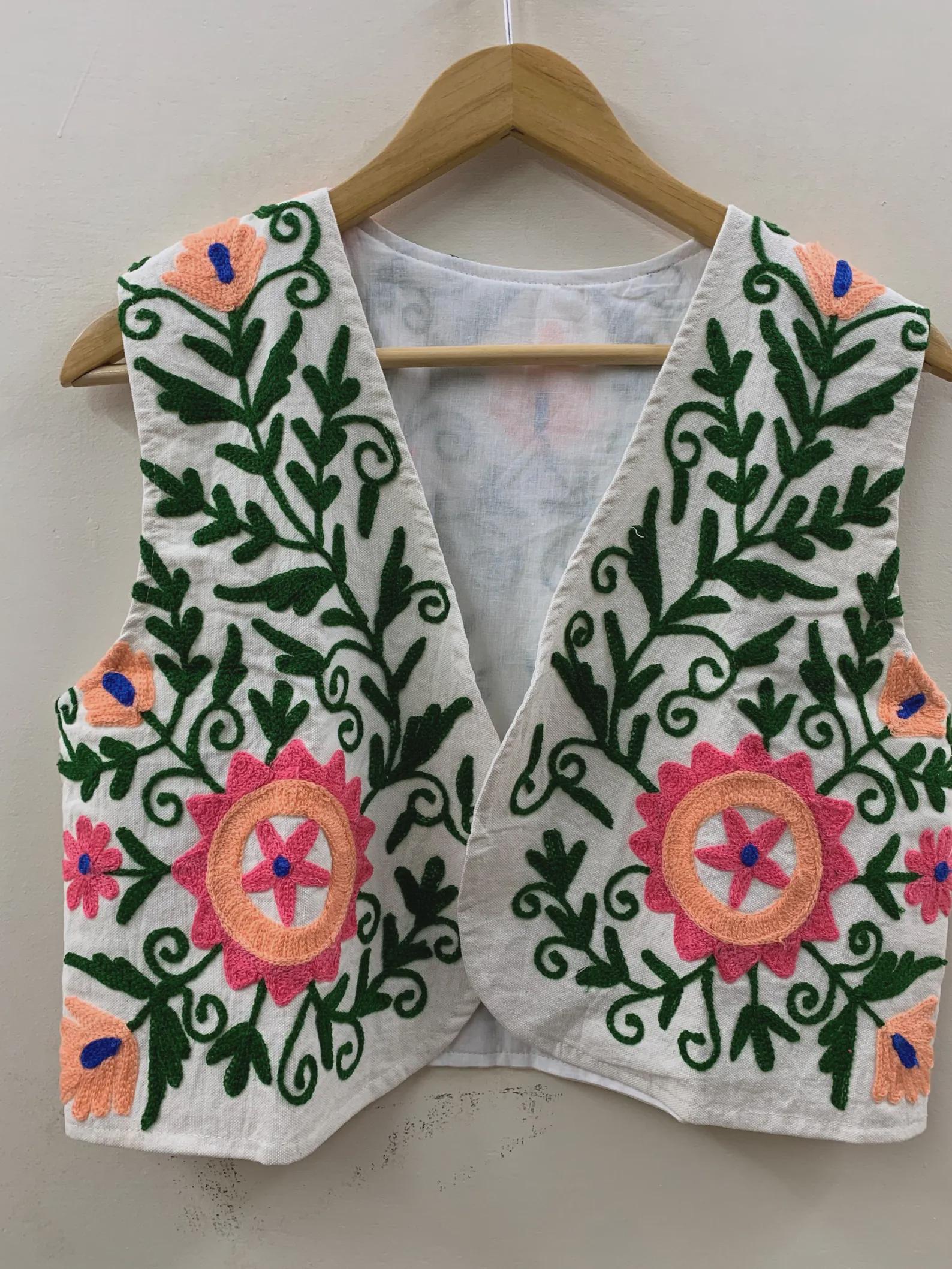 Suzani Embroidered Cotton Vest | Boho Floral Waistcoat | Handmade