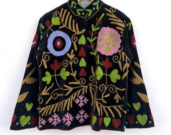 Handmade Velvet Suzani Jacket | Embroidered Floral Coat