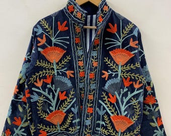 Suzani Embroidered Velvet Winter Jacket | Handmade Short Festival Coat | Ethnic Bohemian Outerwear | Winter Kimono Jacket | Gift For Wife