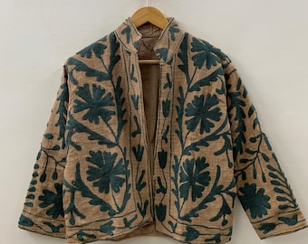 Suzani Hand Embroidery Jacket | Vintage Wear Women's Quilted Jacket Coat | Boho New Style TNT Fabric Coat's | Bomber Coat Outerwear | Gift