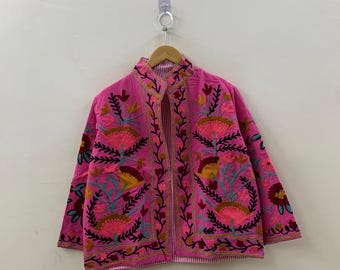 Indian Suzani Velvet Short Jacket | Suzani Embroidery Jacket | Winter Wear Women's Jacket Coat | Suzani Coat | Gift For Her |Duster Jacket