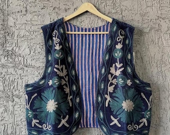 Handmade Velvet Waistcoat | Boho Embroidered Vest | Indian Ethnic Sleeveless Jacket | Cotton Lining | Vintage Bohemian Clothing