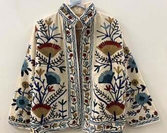 Velvet Suzani Jacket | Floral Embroidered Uzbek Coat | Boho Festival Outerwear | Vintage Bohemian Blazer | Women's Jacket | Gift for Her