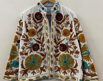 Embroidered Velvet Suzani With Pocket Winter Jacket |Boho Floral Jacket |Bomber Jacket |Winter Warmed Coat |Gift For Her |Spring Warm Jacket