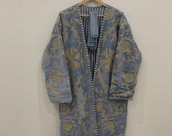 Handgefertigte Suzani Kimono Robe Lange Boho Jacke | Vintage bestickter usbekischer Textilmantel | Festival Duster | Einzigartiger Boho-Stil | Duster Robe