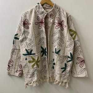 Ethnic Embroidered Cotton Suzani Throw Kimono – Boho Throw Suzani Shrug – Tribal Spring Coat – Boho Clothing -Outerwear Duster Jacket /Shrug