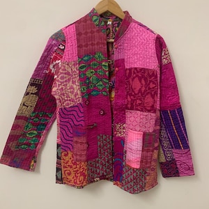 Handmade Silk Patchwork Jacket | Quilted Short Coat | Vintage Fabric Button-Up Jacket | Colorful Festival Outerwear | Bohemian Silk Jacket