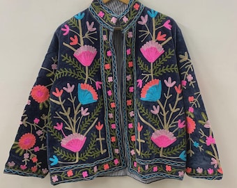 Velvet Suzani Jacket | Floral Embroidered Jacket | Winter Warm Coat | Handmade Jacket | Gift for Her | Winter Kimono Jacket
