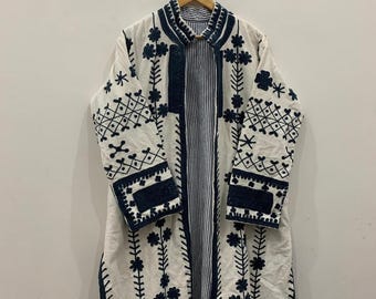 Chaqueta larga tipo kimono Suzani / Abrigo bohemio bordado / Abrigo uzbeko vintage / Regalo para ella