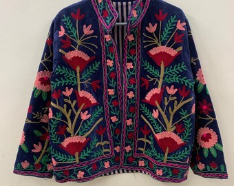 Suzani Jacket Velvet Jacket | Gift for Her | Winter Jacket | Oversize Jacket | Uzbek Coat | Duster Jacket | Ethnic Handmade Wear